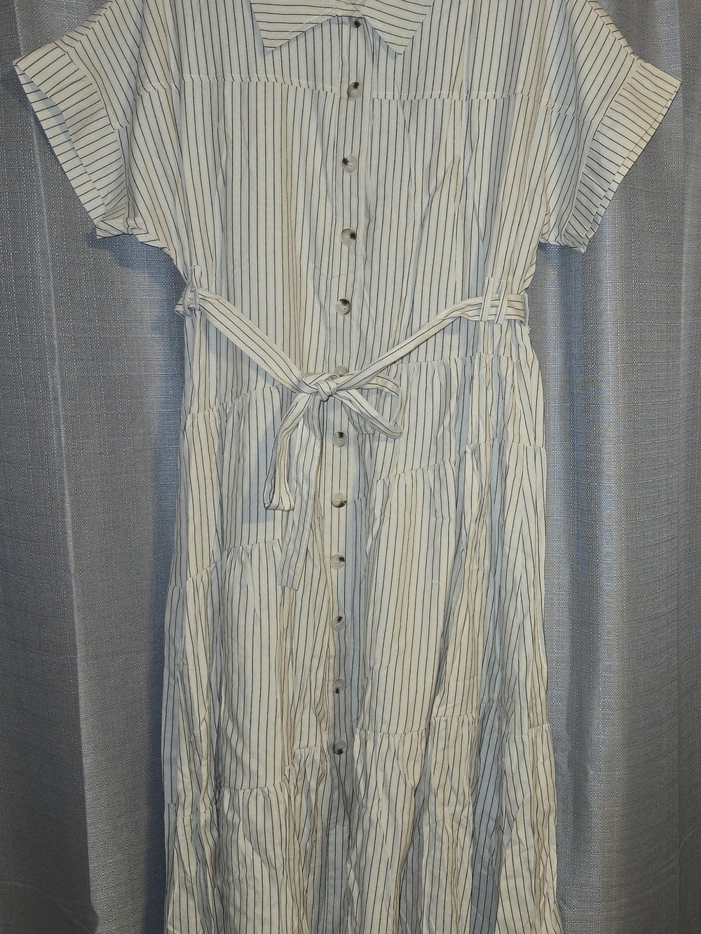 Polagram Cream Striped Tiered Maxi Dress with Tie Waist Size XL - Picture 2 of 9